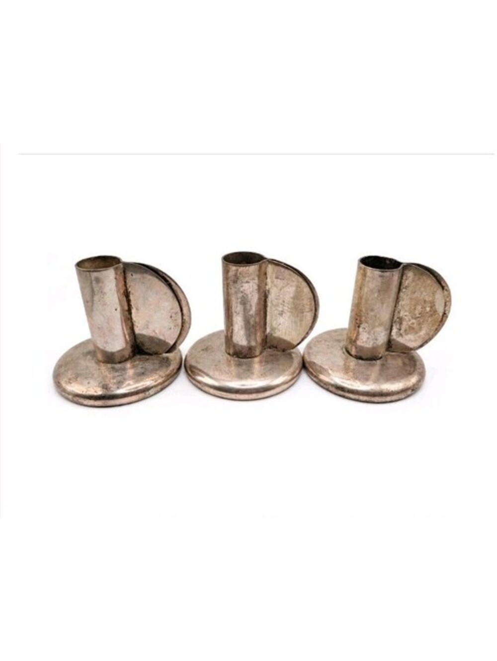 Set of 3 Vintage Art Deco Silverplate Candlestick Holders Machine Age 1930s